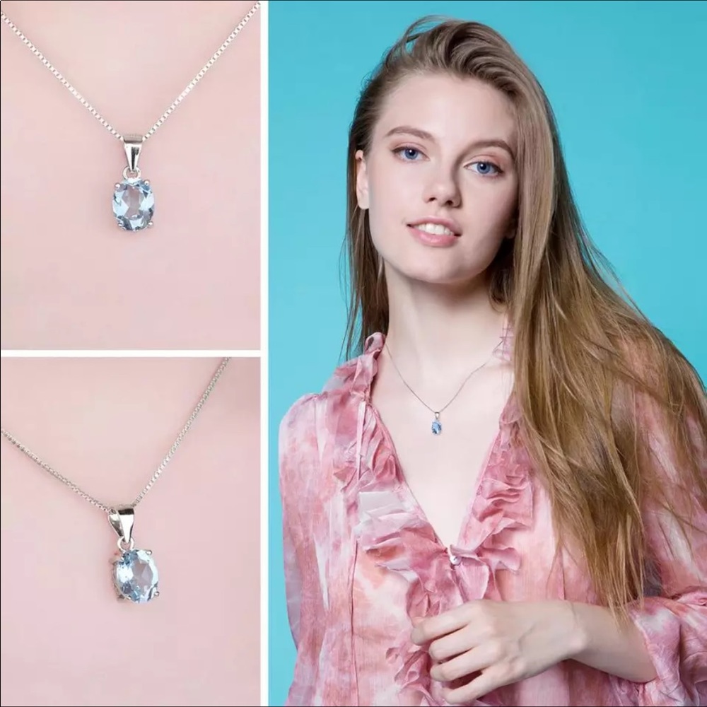 🌟 Blue Topaz Necklace Pendant with Chain - Picture 7 of 7